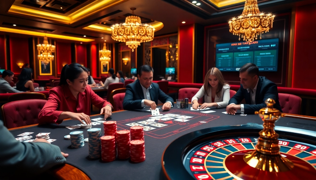 Engaging poker scene at Nhà Cái QQ88 with vibrant colors and professional gaming atmosphere.