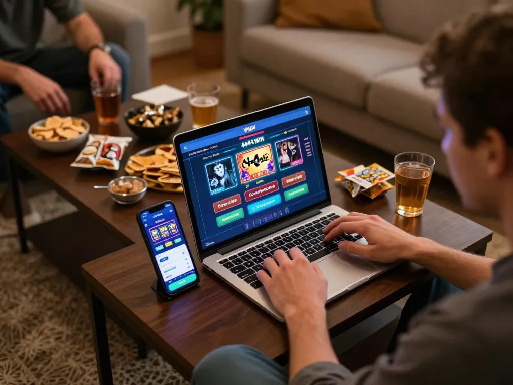Engaging with the 4444WIN app for a thrilling online gaming experience at home.