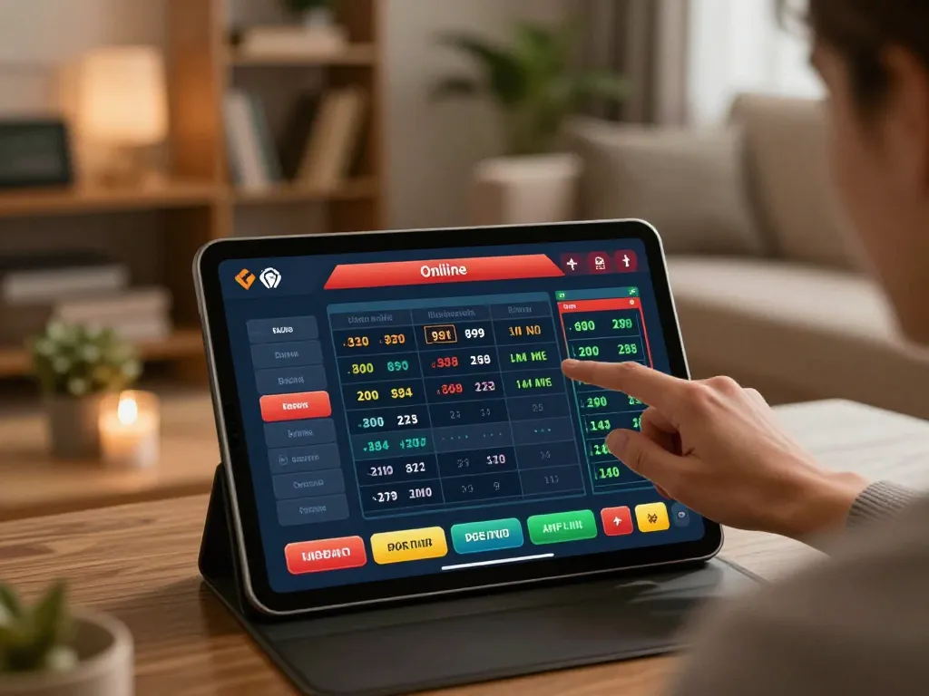 Fabet engagingly features live sports betting options on a tablet in a cozy home setting