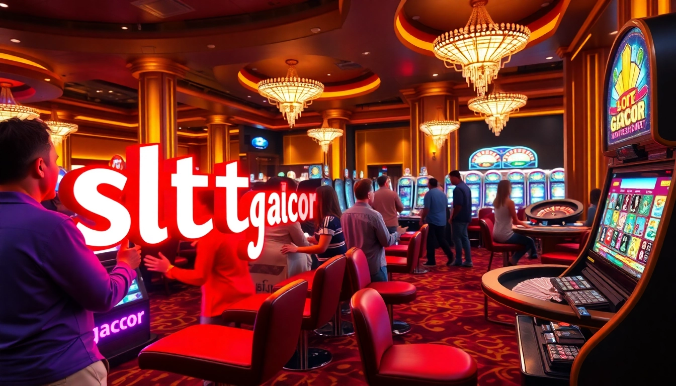 Players enjoying vibrant slot gacor machines in a luxurious casino atmosphere.