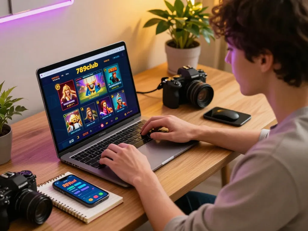 Engaged player exploring 789club betting options on laptop during online gaming session.