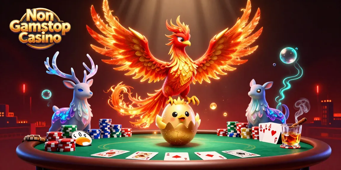 Engage with Non Gamstop Casino featuring a phoenix scene and poker game elements.