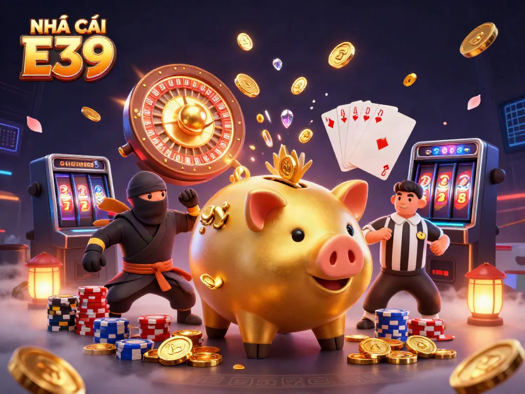 Experience thrilling wins at NHÀ CÁI E39 with vibrant casino elements and engaging characters.