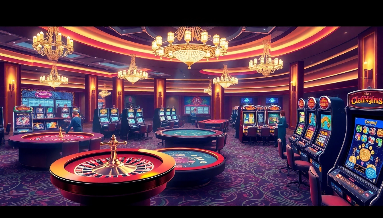 Experience the thrill of 69vn online gambling in a luxurious casino setting, showcasing engaging games.