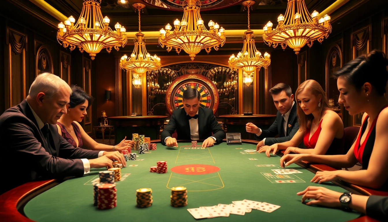 Engaged players enjoying a high-stakes poker game at 11WIN casino, showcasing excitement and luxury.