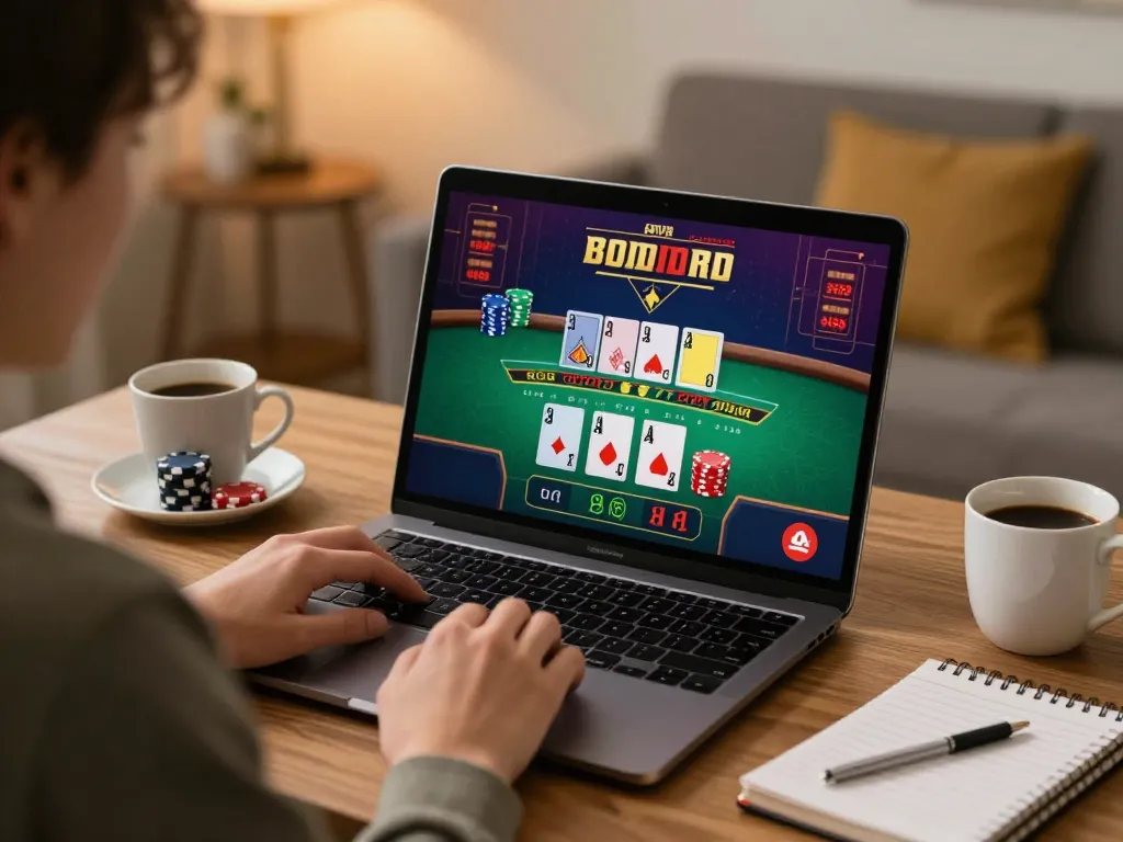 Engaging online blackjack game at home, highlighting BL555 platform for immersive gaming experience