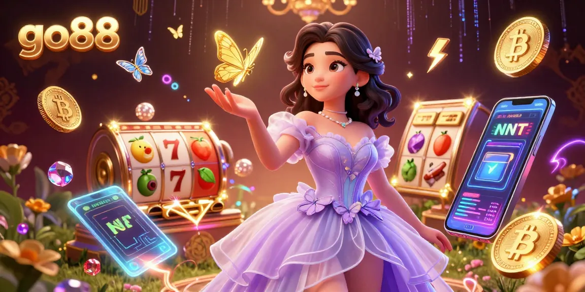 Experience thrilling slots action with go88's captivating 3D illustration filled with vibrant game elements.
