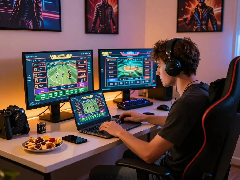 Online betting excitement at https://rikbet.in.net/ with vibrant gaming setup and live scores.