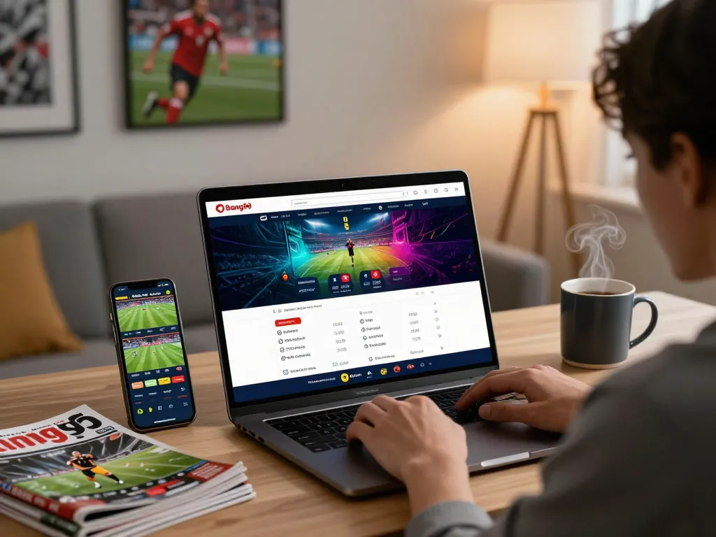 Engaging home betting scene showcasing bong99 online gambling interface with real-time sports odds.