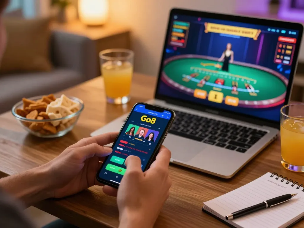 Engaging with the Go8 casino app for strategic online betting on mobile.