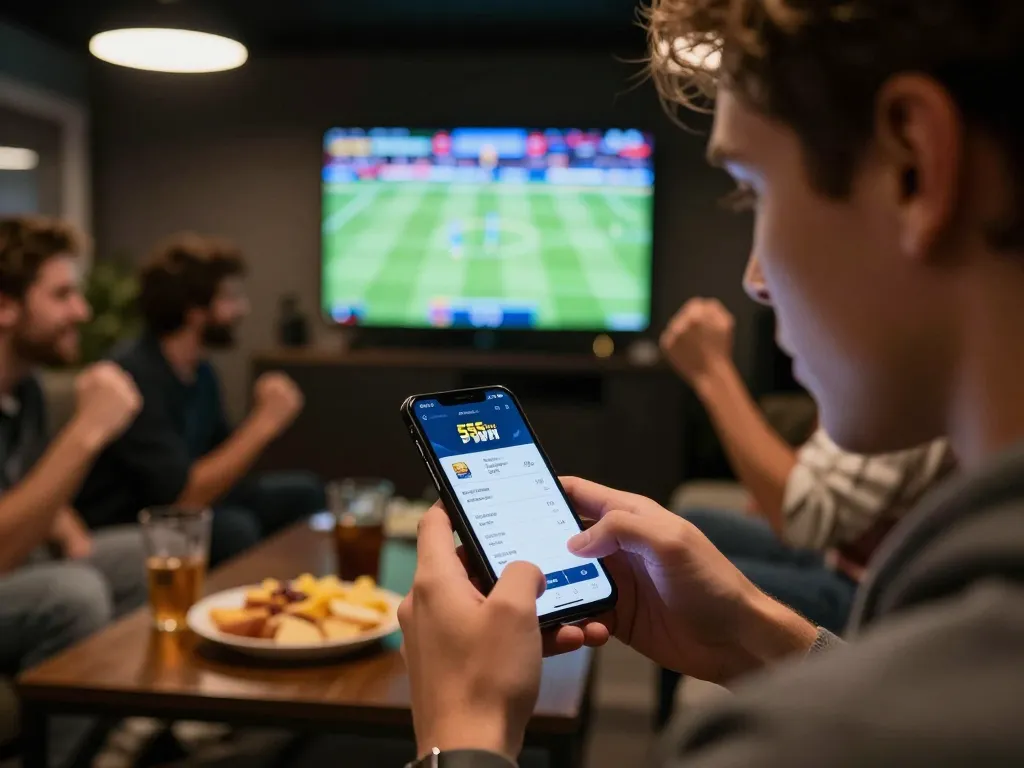 Engaging in sports betting on 555win app while watching live game on TV