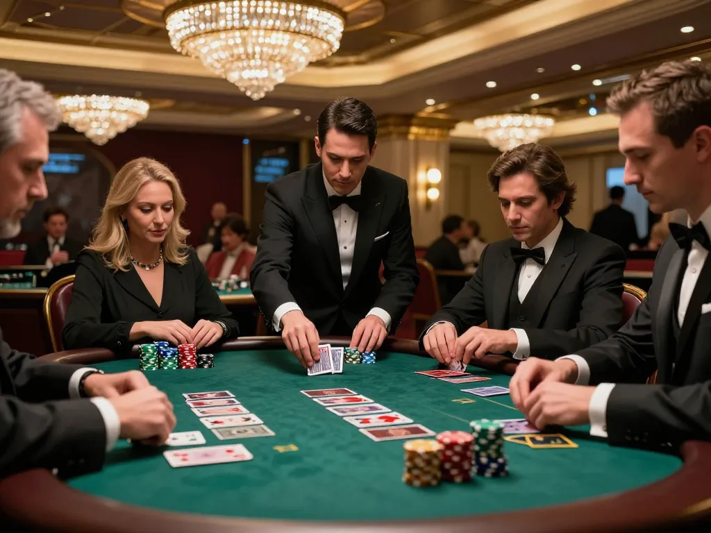 Engaging players at a blackjack table focused on their strategies at https://cak-t.com/ in an upscale casino.