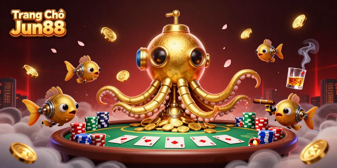 Experience thrilling gameplay at Trang Chủ Jun88 with our golden kraken submarine adventure in a rich casino atmosphere.