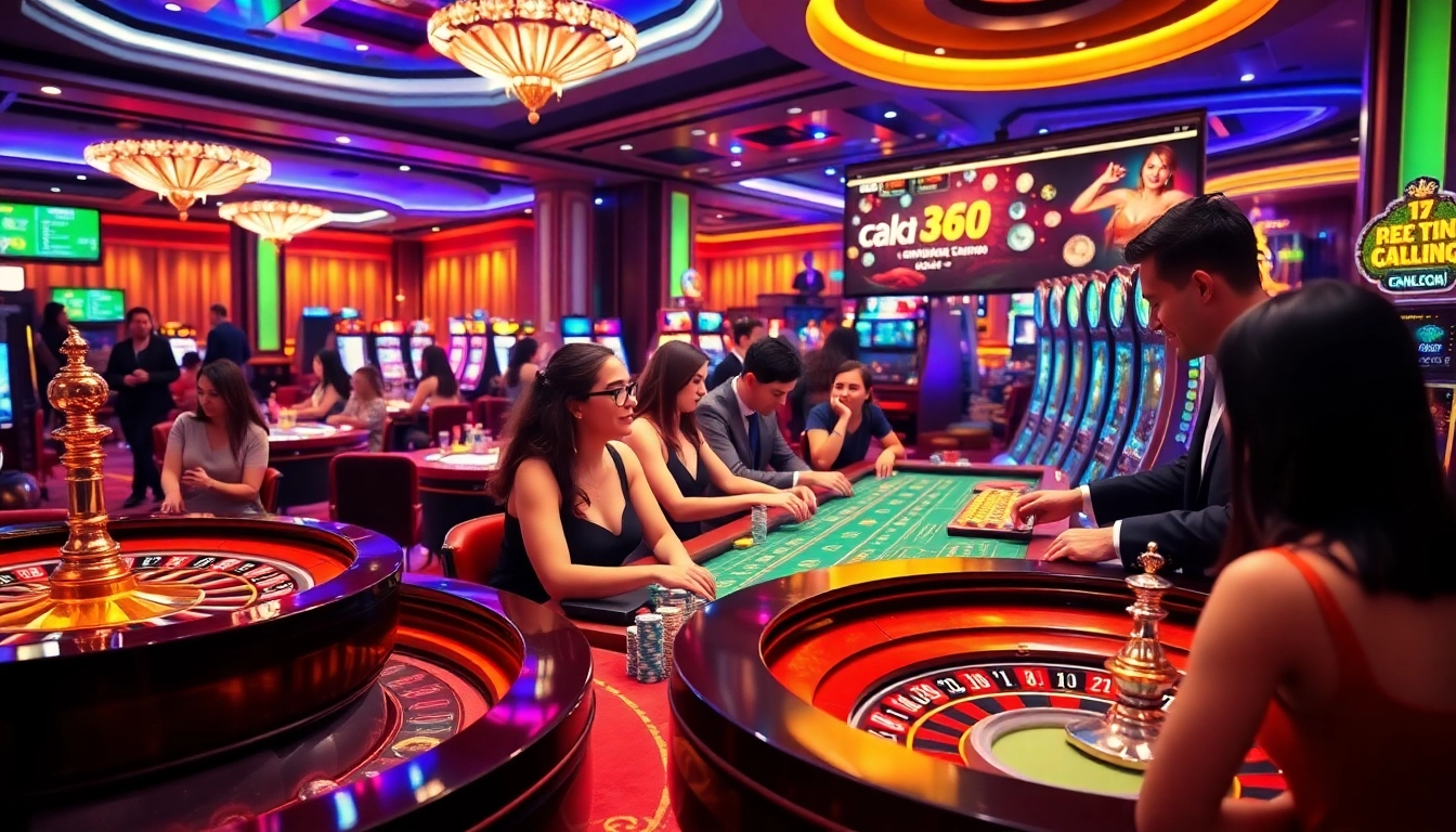 Players enjoying high-stakes games at tv88.page, featuring roulette wheels and colorful poker chips.