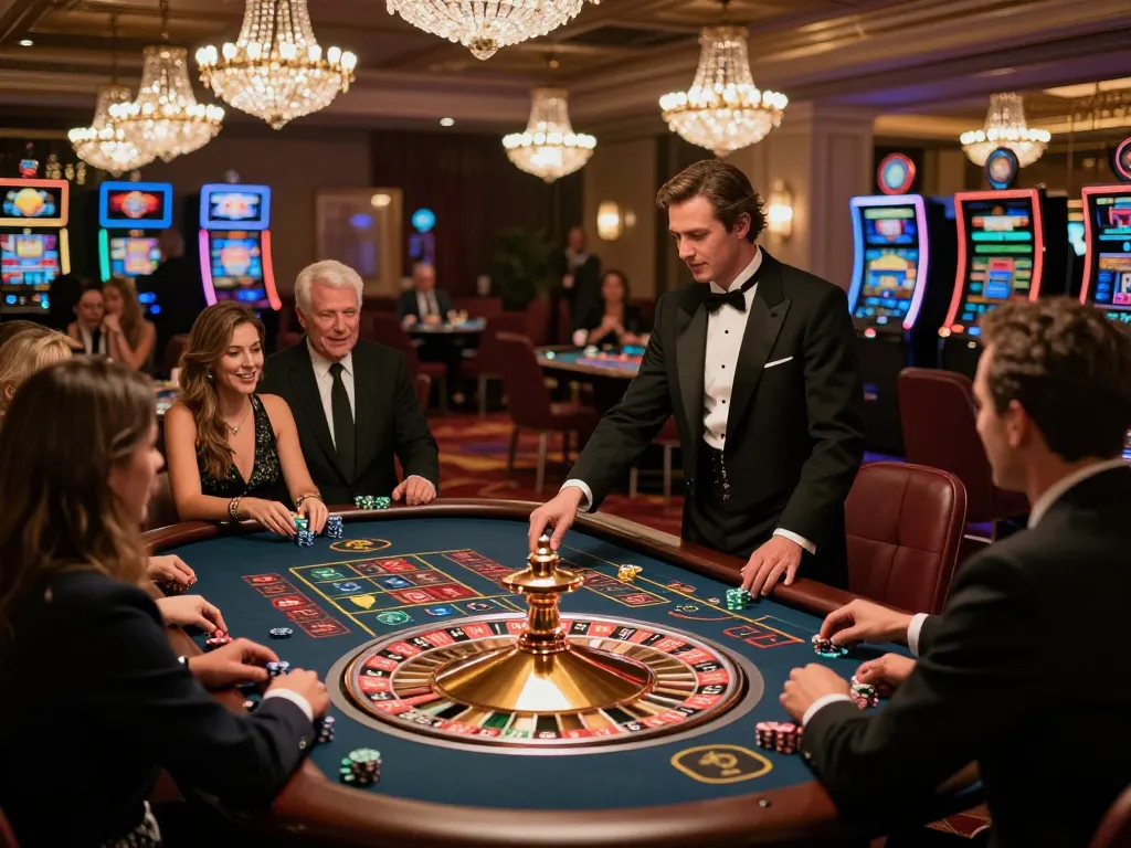 Players excitedly placing bets at the roulette table in a luxurious casino scene, showcasing the thrill of hm88 gambling.