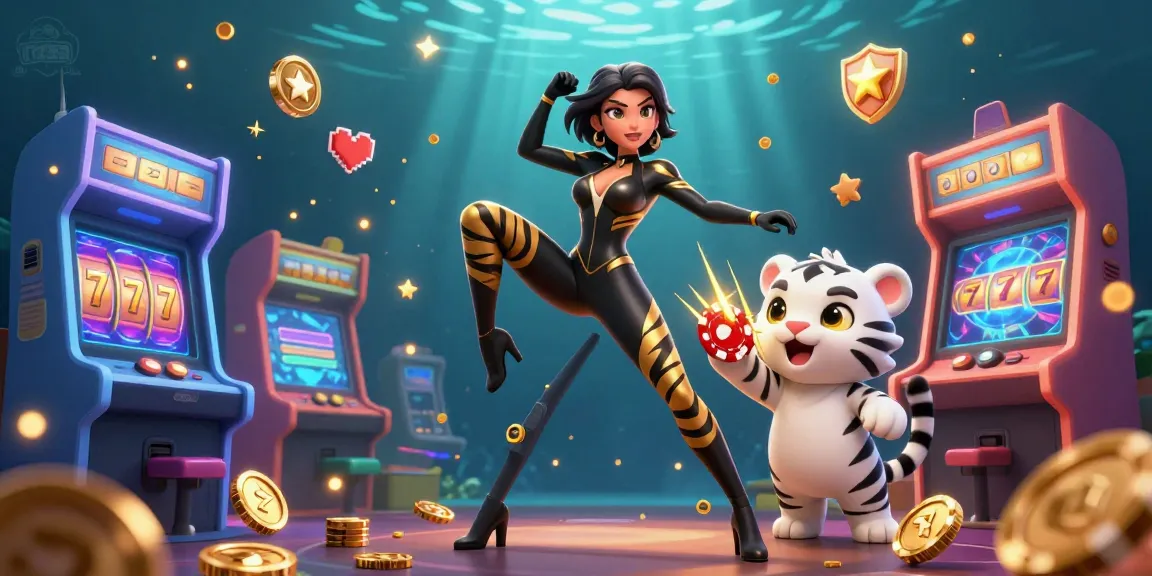 Engage in electrifying gameplay at rr88 with stunning visuals of a woman and baby tiger in a vibrant casino.