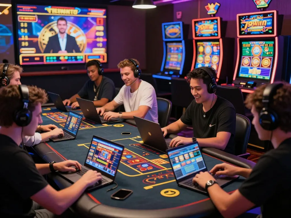 Players enjoying various games on the 79win platform, capturing the vibrant online gaming experience.