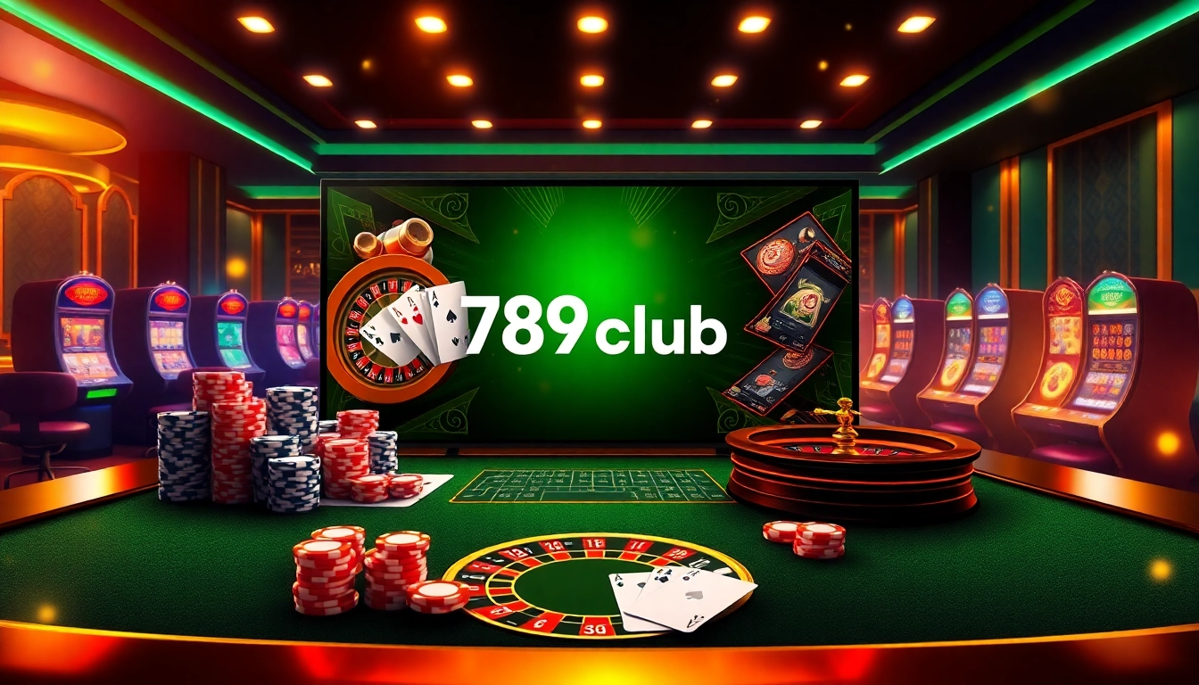Experience the excitement of gaming at 789club with vibrant casino visuals and gaming elements.
