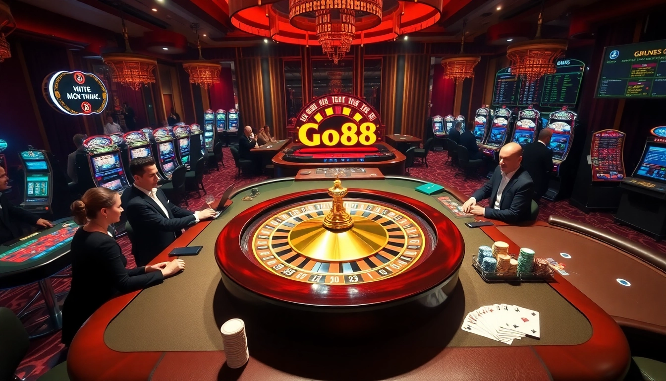 Go88 gaming excitement with vibrant casino games including roulette and poker tables.