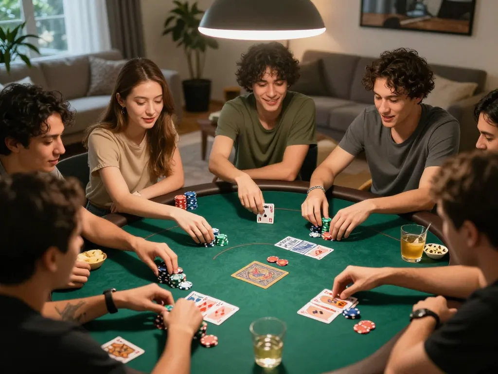 Play poker at home with friends around the table, enjoying the casual atmosphere and strategy at hz88.