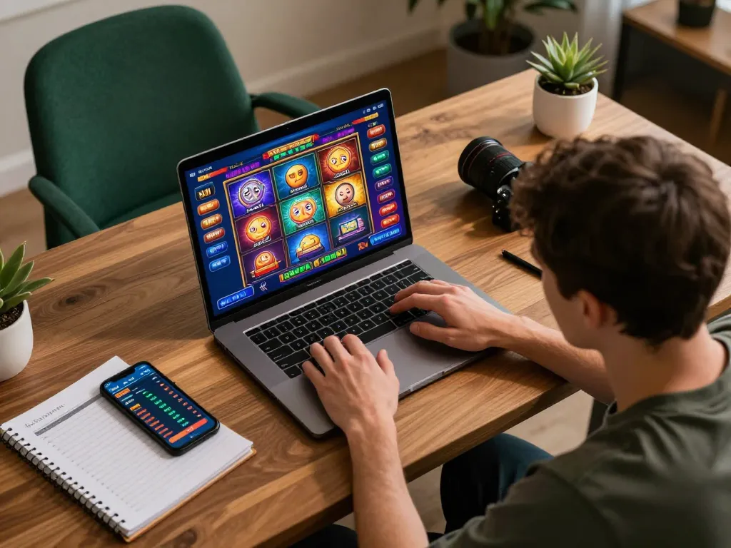 Pemain menggunakan platform online untuk menjelajahi link gacor untuk permainan slot yang menarik sambil fokus pada catatan strategi.