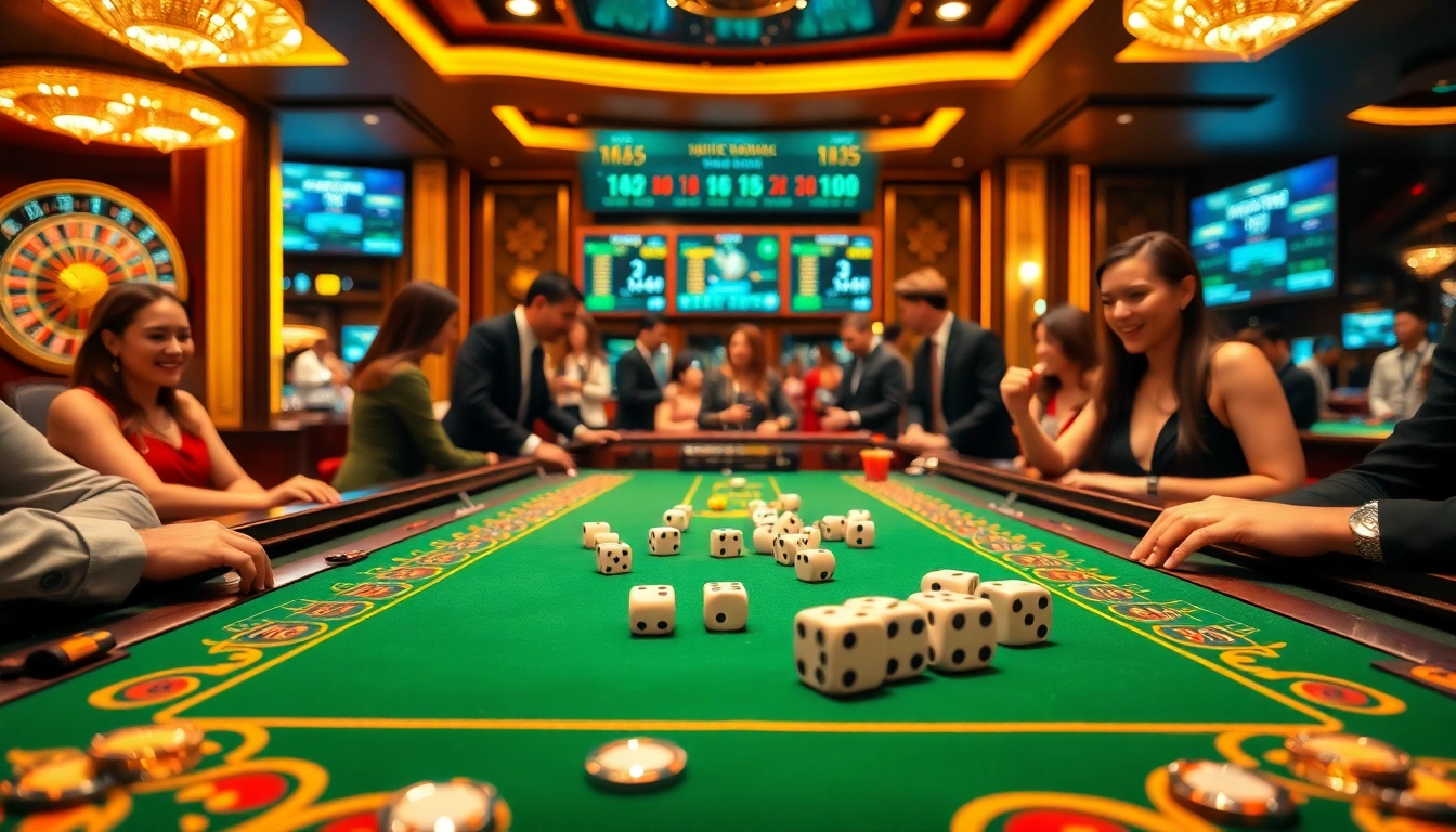 Players engaging in an exciting game of Tài xỉu MD5 at a luxurious casino.