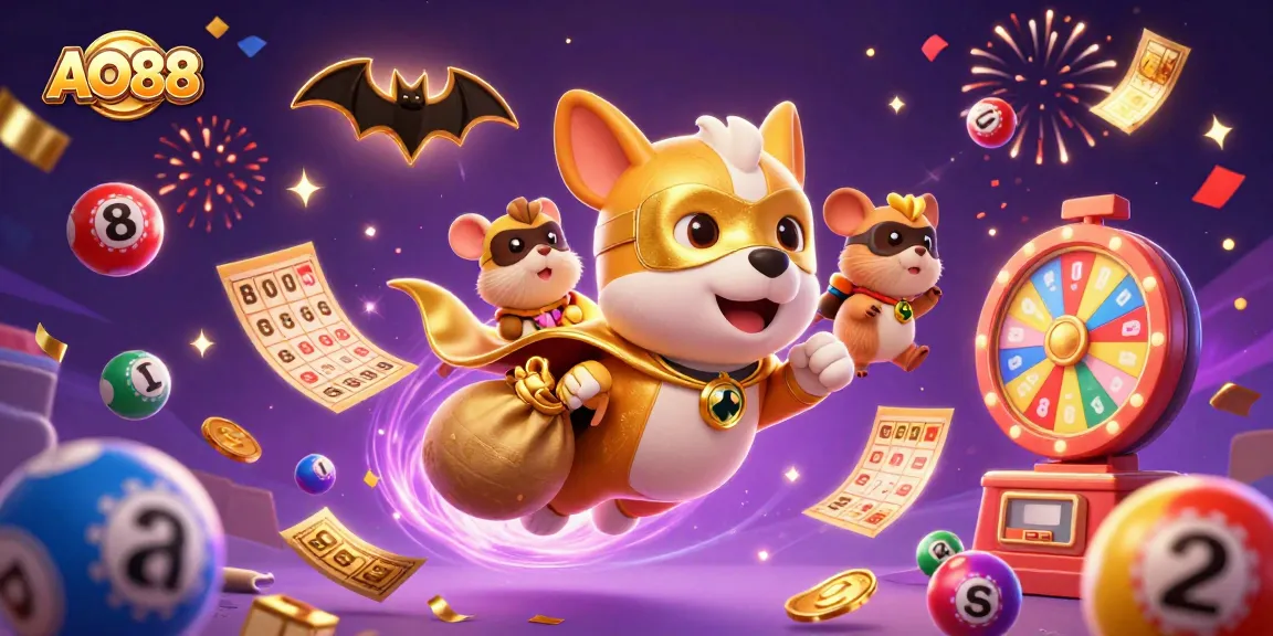 Engage in winning strategies at AO88 with vibrant lottery elements and 3D cartoon characters.