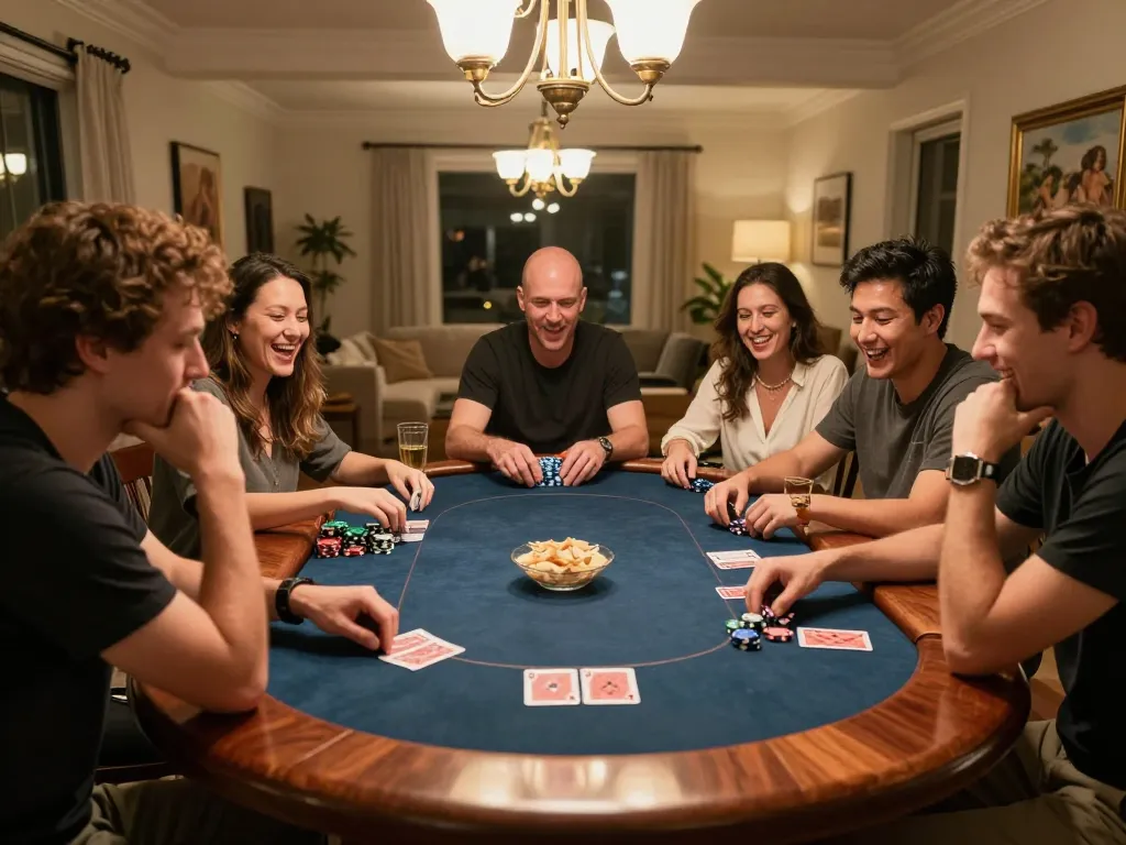 Players enjoy an engaging poker game at home, showcasing the exciting world of 789win.