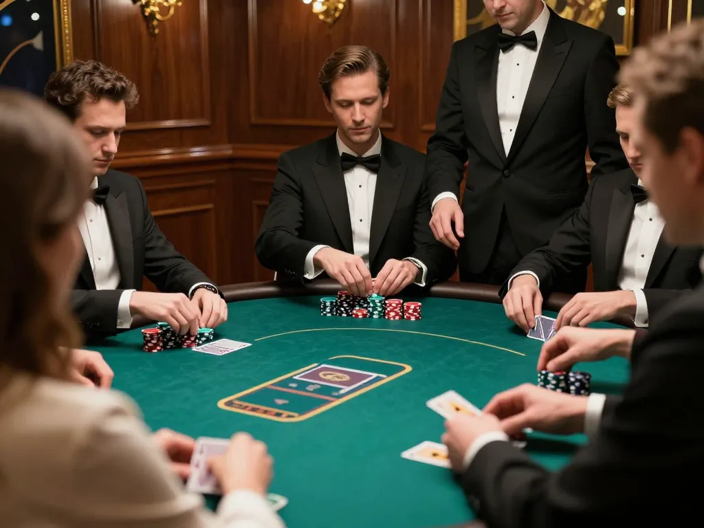 xi88 players engaging in a high-stakes poker game at a luxury casino table.
