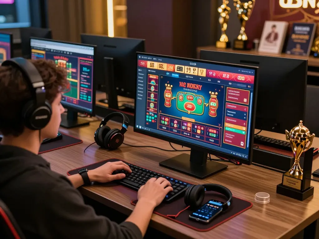 Engaging with SC88 casino app during an online gaming session, displaying vibrant virtual poker tables.
