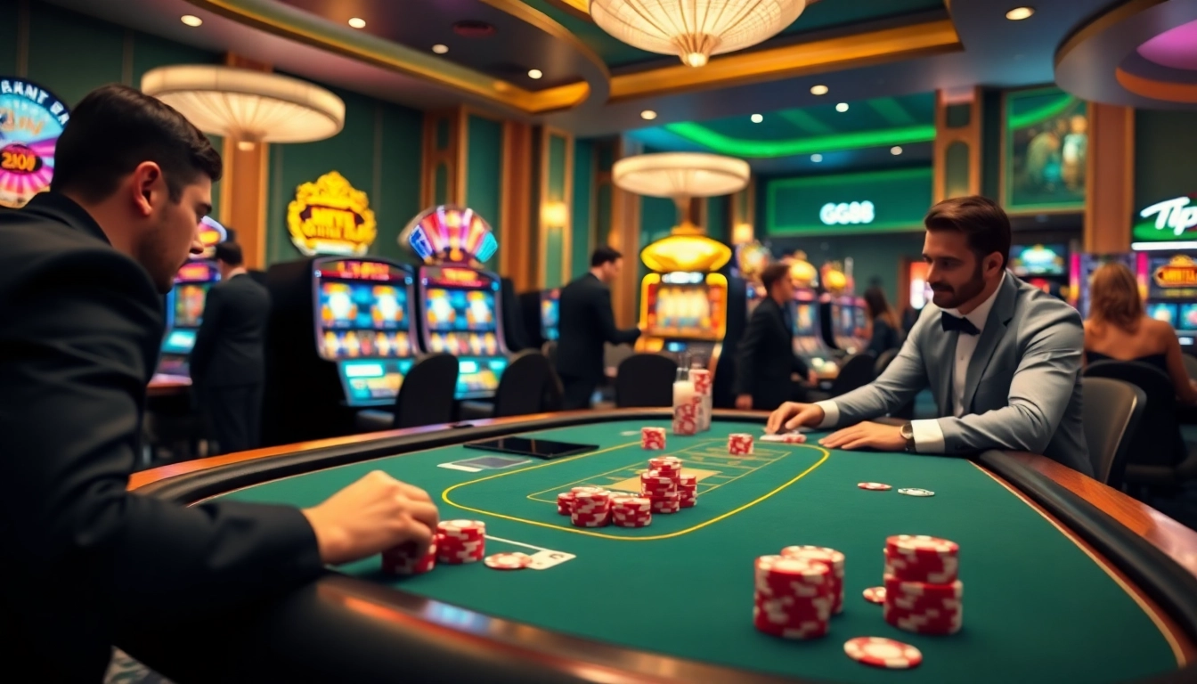 Play exciting games at GG88 casino with vibrant gaming tables and colorful poker chips.