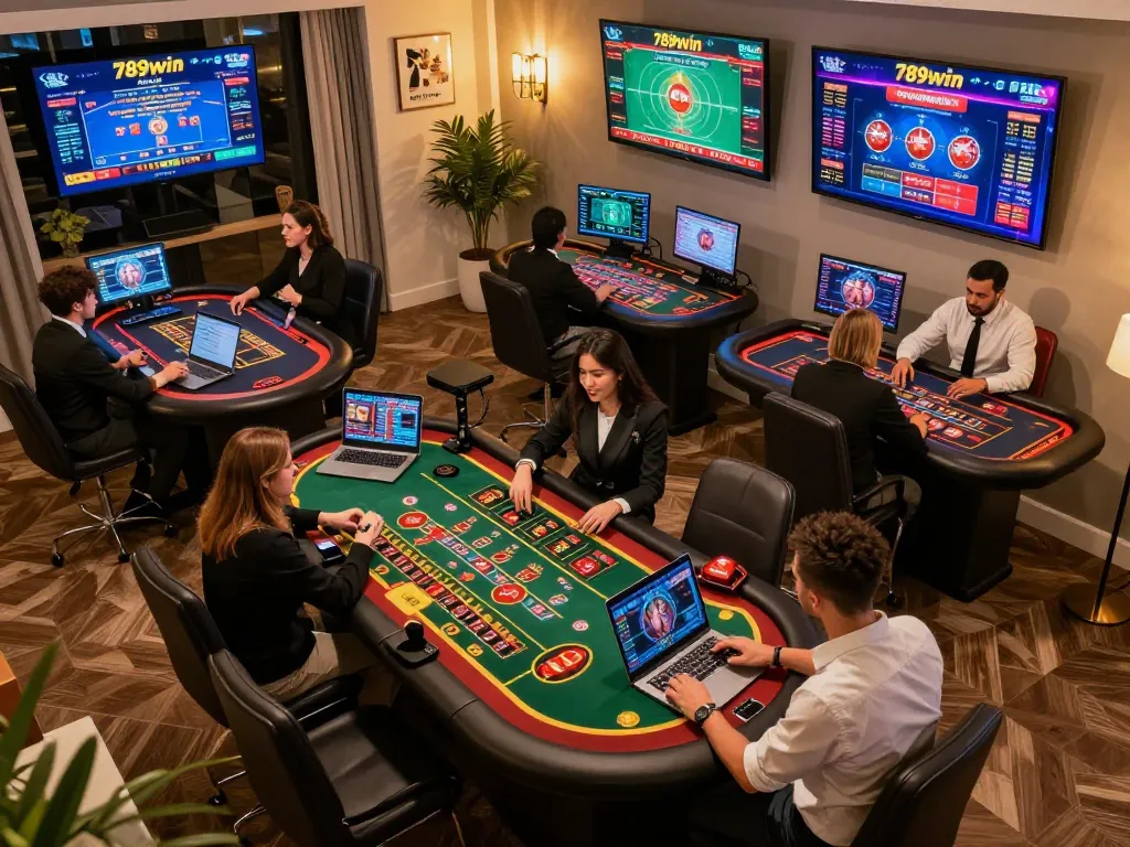Engaging gameplay at 789win's online casino featuring virtual blackjack and roulette tables, players in action.