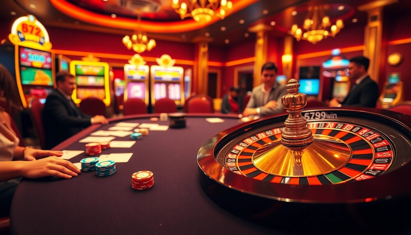 Experience the excitement of 6789win with vibrant poker tables and slot machines.