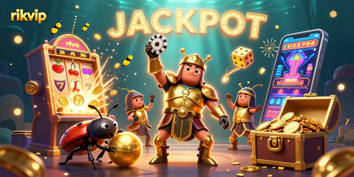 Experience the thrill of rikvip with vibrant characters and colorful casino elements celebrating a jackpot win.