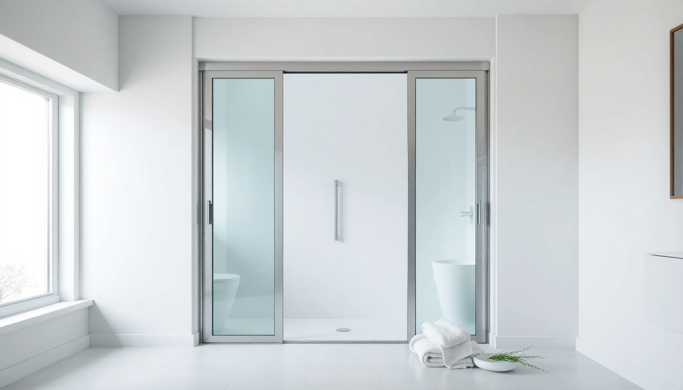 Elegant sliding shower doors enhancing a modern bathroom space with minimalist design.