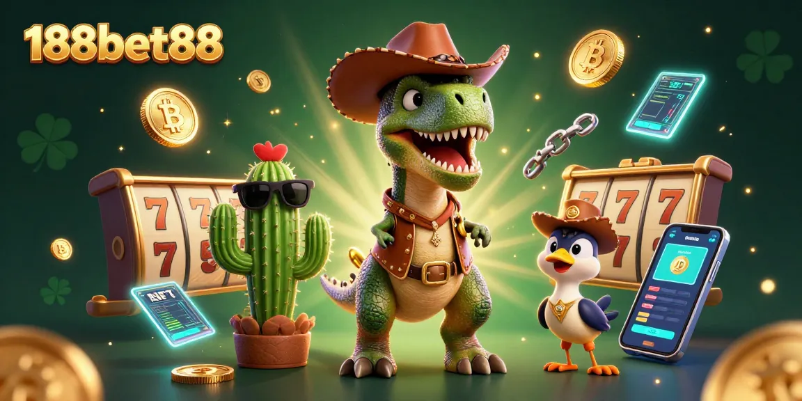Spin to win big at 188bet88 with a vibrant scene featuring jackpots and crypto elements.