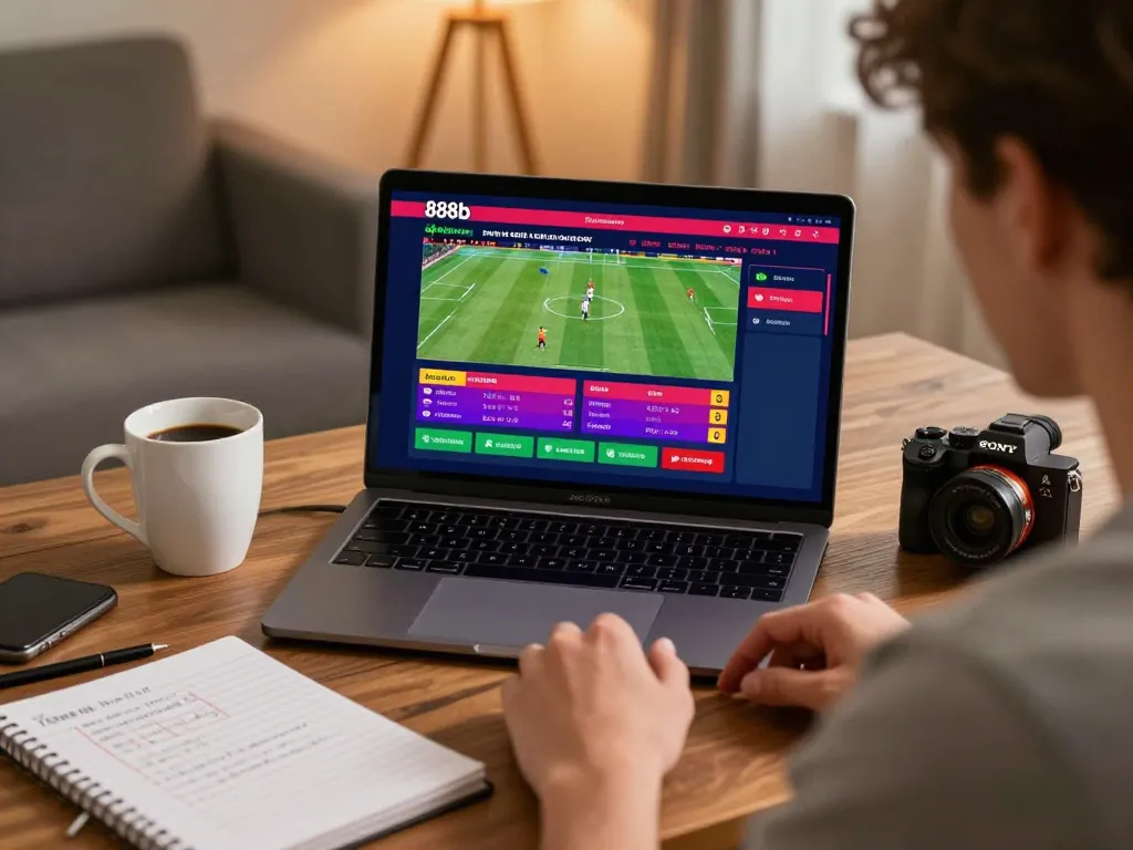 Player engaged in sports betting on 888b platform, enjoying a dynamic online gaming experience.