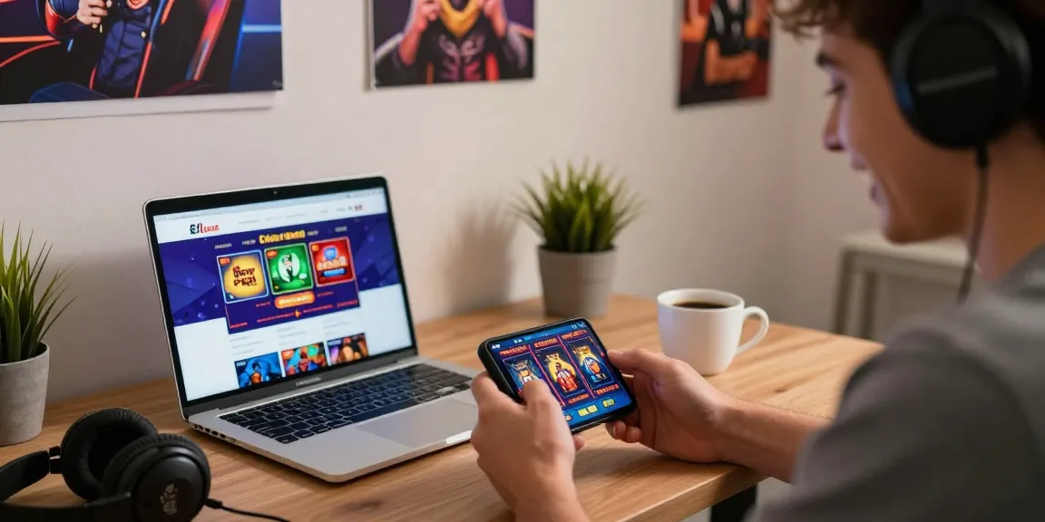 Enthusiastic player enjoying online gaming at home with credit card casino site visible on laptop, highlighting https://cullengolfclub.co.uk/ in a cozy, inviting environment.