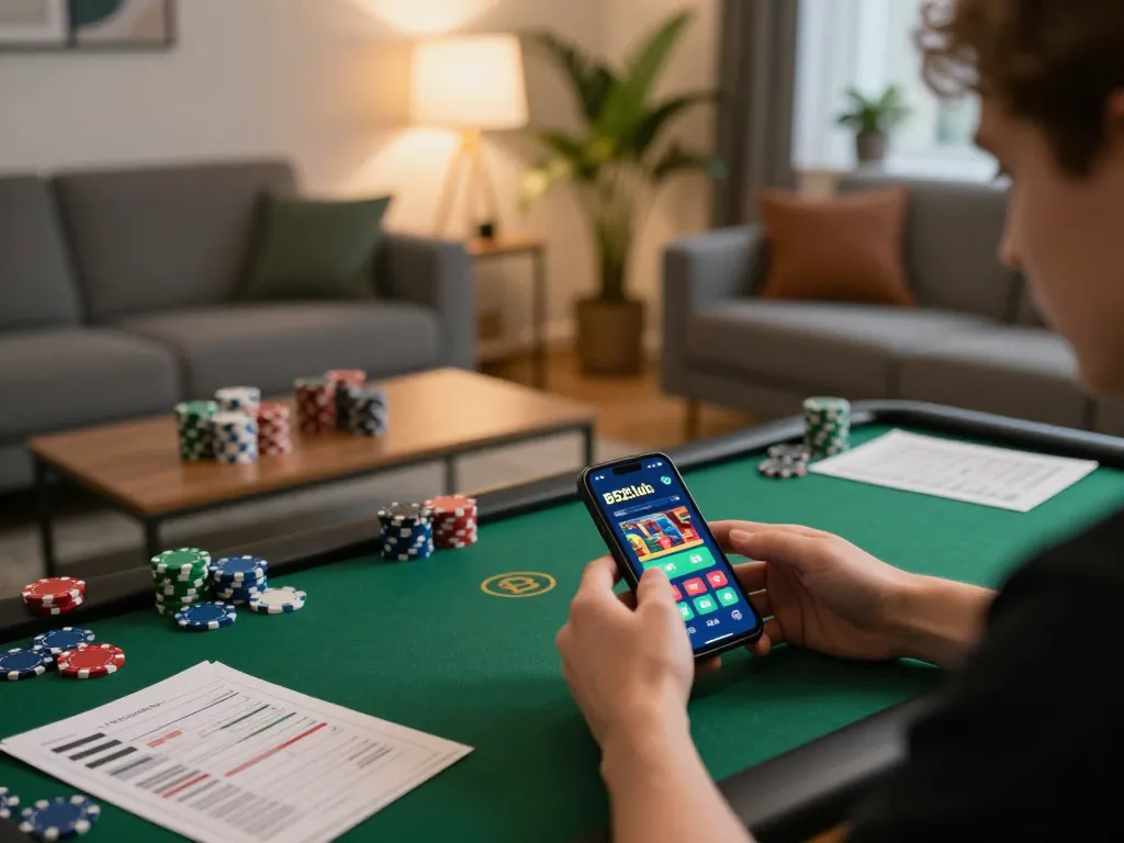 B52club app displayed on smartphone during an exciting online casino session at home