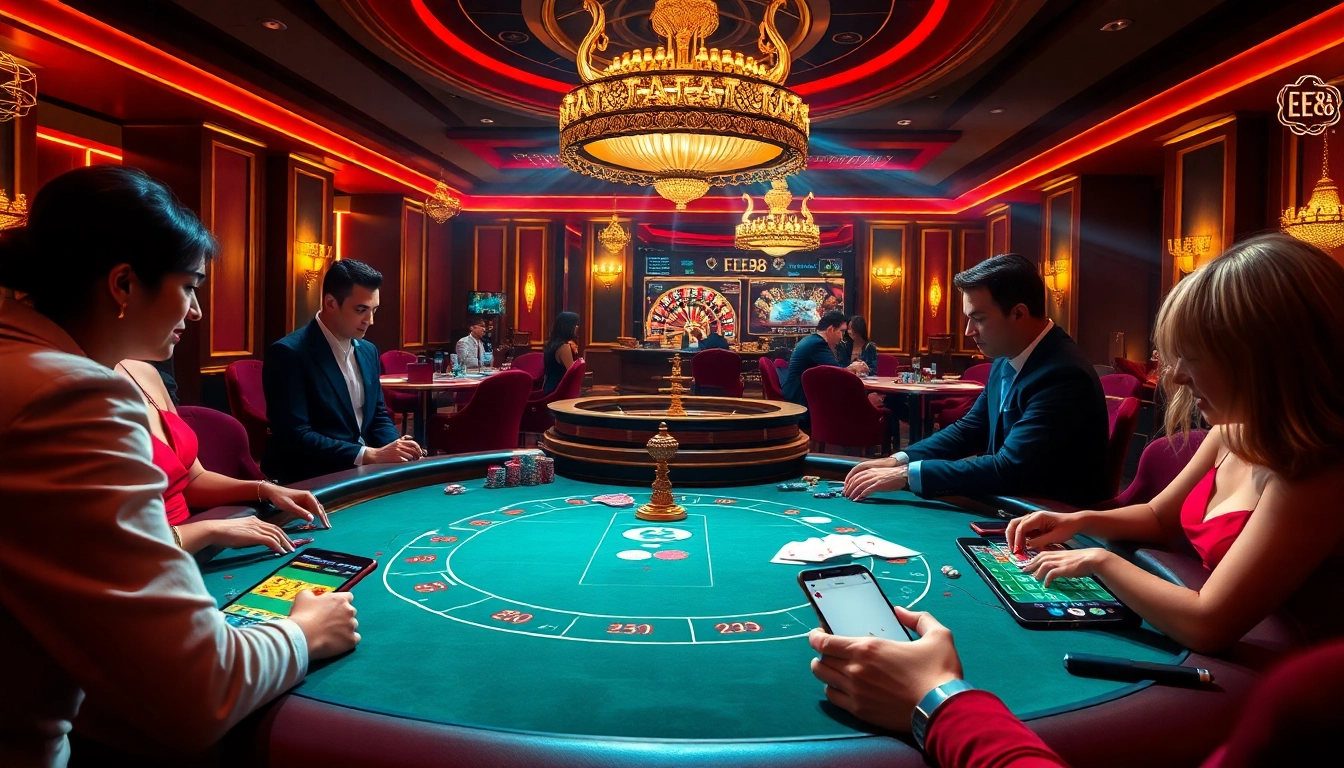 Experience high-stakes poker excitement at ee88 with vibrant tables and luxury decor.
