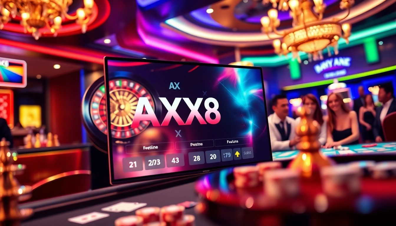 AX88 gaming experience at a luxurious casino with dynamic roulette and poker scenes.