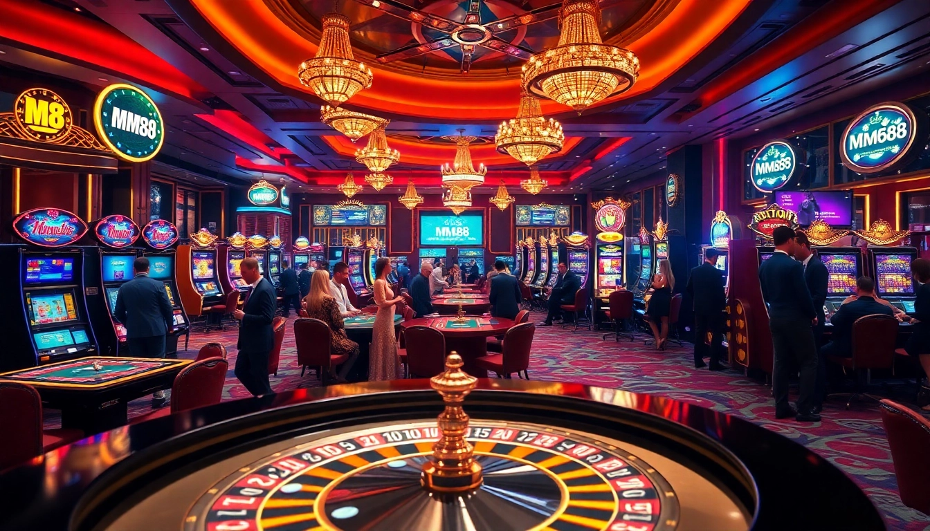 Experience the thrill of gambling at https://mm88.bar/ with vibrant casino visuals of tables and players.