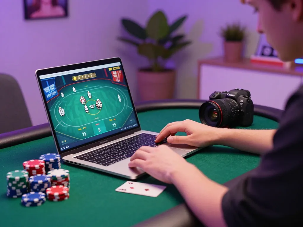 Engaging online gameplay scene at GG88 with a player focused on poker, colorful chips in view