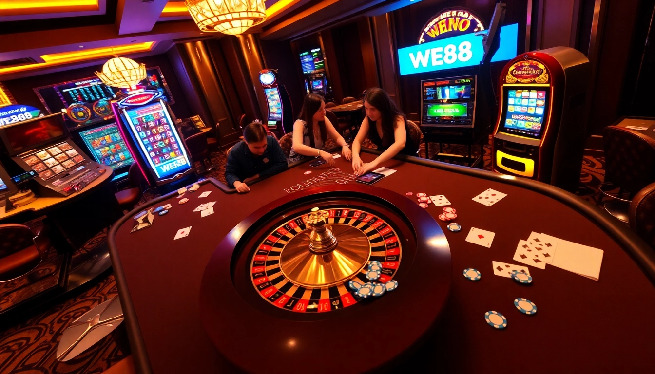 Exciting table game action at WE88 casino featuring poker chips and roulette.
