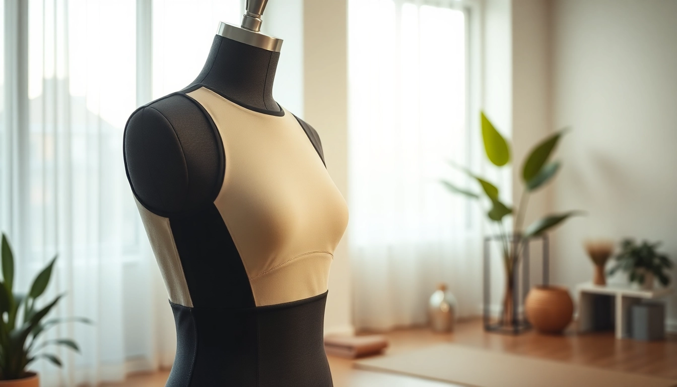 Showcasing a posture garment emphasizing ergonomic design in a wellness setting.