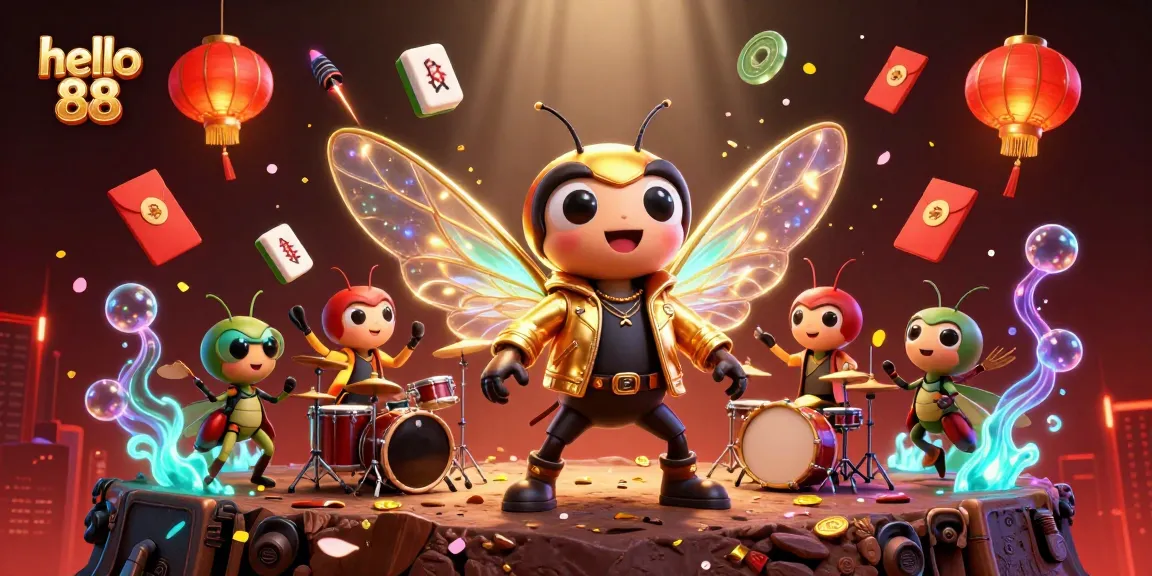 Experience the excitement of hello 88 with vibrant characters and dynamic gambling elements in a 3D illustration.