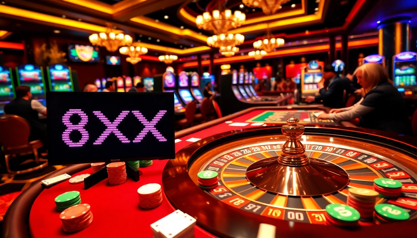 Engaging in high-stakes poker at a luxurious casino table showcasing the 8XX brand.