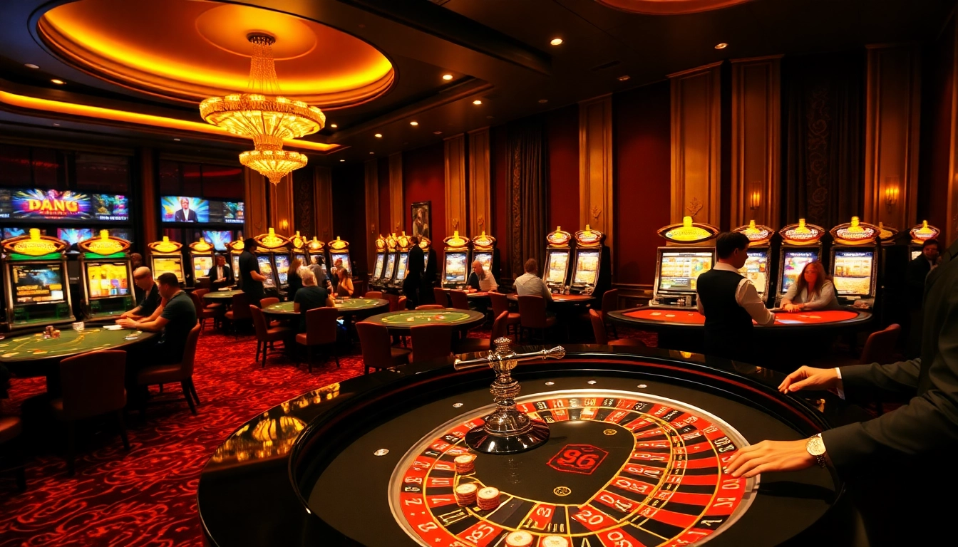 Players enjoying a thrilling casino experience at PG66 with roulette and poker tables.