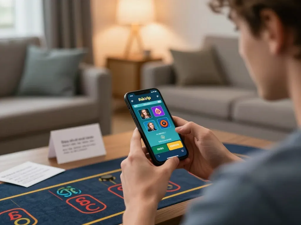 Engaging with the Rikvip app on a smartphone while enjoying online casino gaming.
