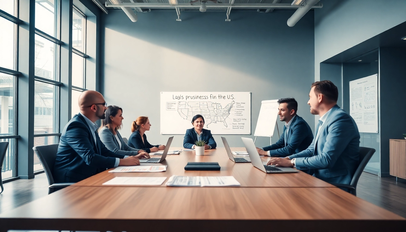 Lawyers for business setup in the US collaborating in a modern office, showcasing professionalism and innovation.